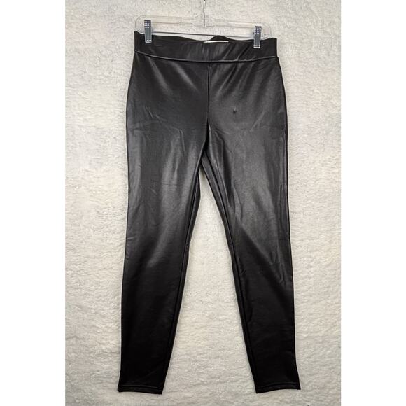HUE Faux Leather Leggings M Black Split Hem NWT $48 - Picture 1 of 10